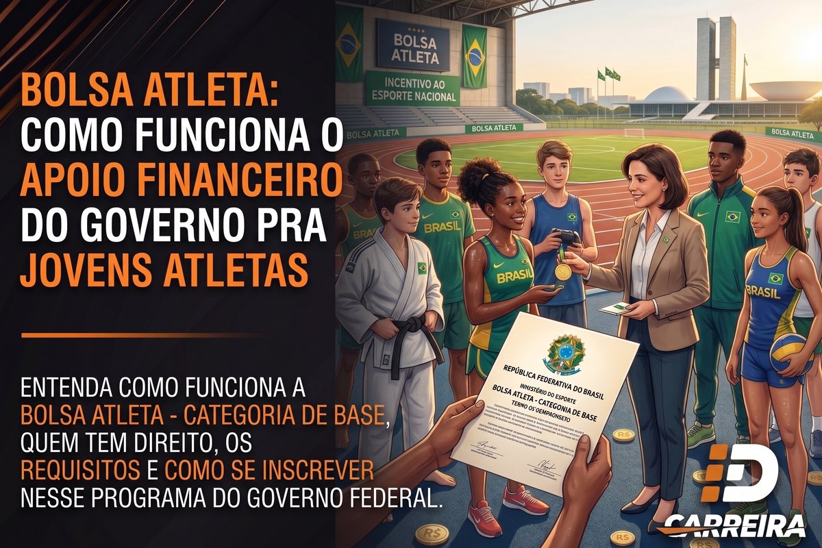 Jovens atletas brasileiros recebendo o termo do Bolsa Atleta - Categoria de Base das mãos de uma representante do Ministério do Esporte em um estádio