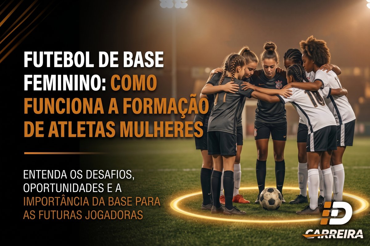 Jogadoras de futebol de base feminino reunidas em campo antes de uma partida