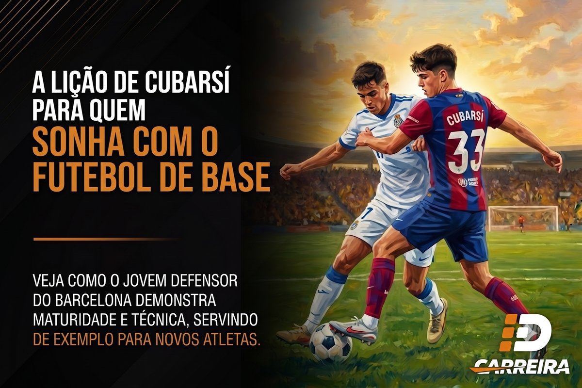 Ilustração de dois jovens jogadores de futebol disputando a bola em partida, um deles com a camisa 33 do Barcelona